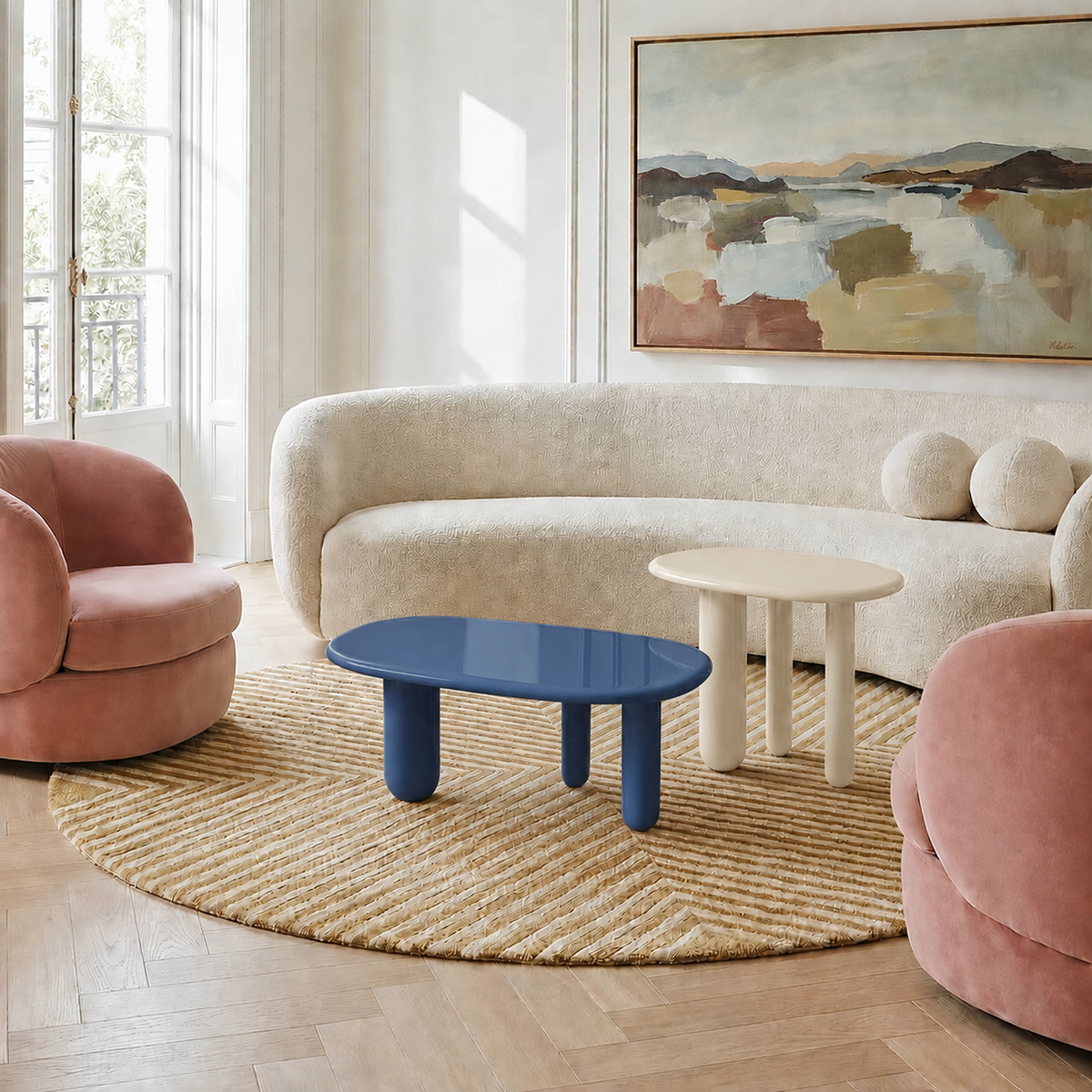 OLINDA Gloss Cream Rounded Curve Side Table