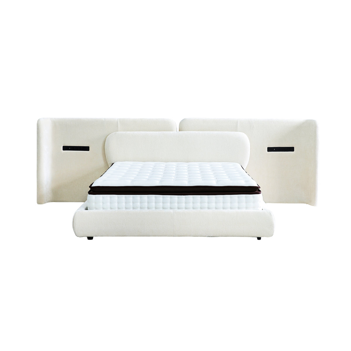 FEKAN Multi-Panel Floating Headboard Fabric Queen Bed