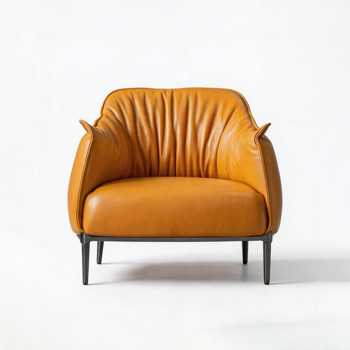 Juro Pleated Single Seat Armchair Full Leather Caramel