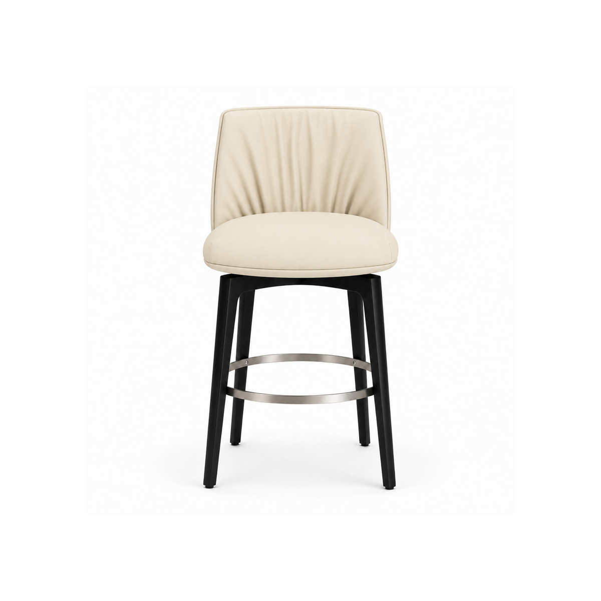 PLEATIS Channel Stitch White Leather Wood Frame Bar Chair